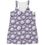 Purple And White Volleyball Print Women's Racerback Tank Top