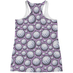 Purple And White Volleyball Print Women's Racerback Tank Top
