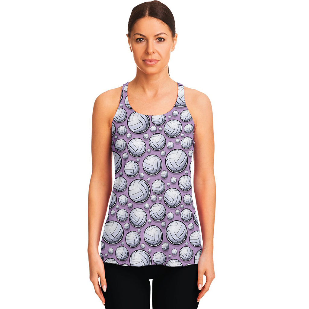 Purple And White Volleyball Print Women's Racerback Tank Top