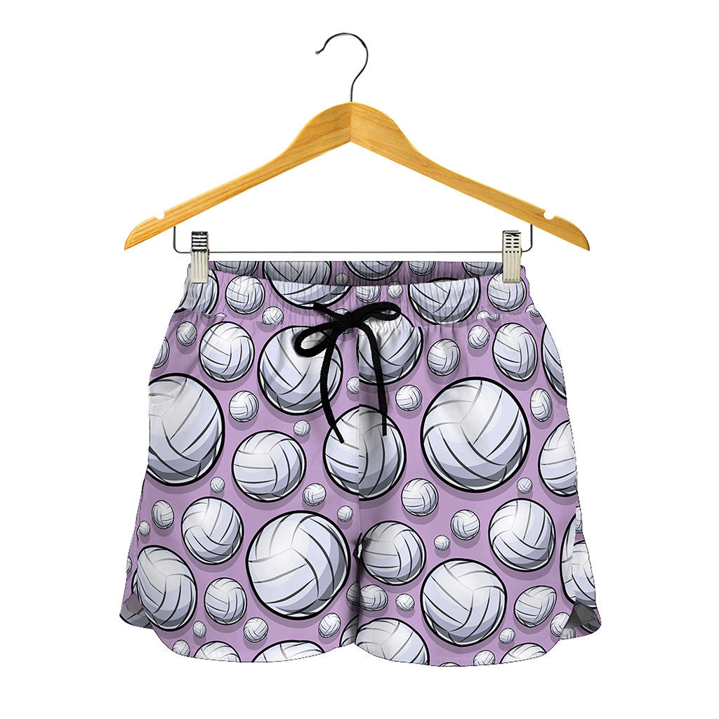 Purple And White Volleyball Print Women's Shorts