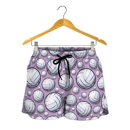 Purple And White Volleyball Print Women's Shorts