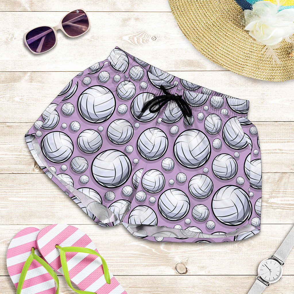 Purple And White Volleyball Print Women's Shorts