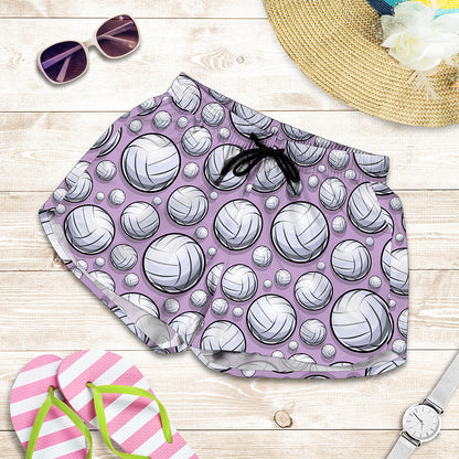 Purple And White Volleyball Print Women's Shorts