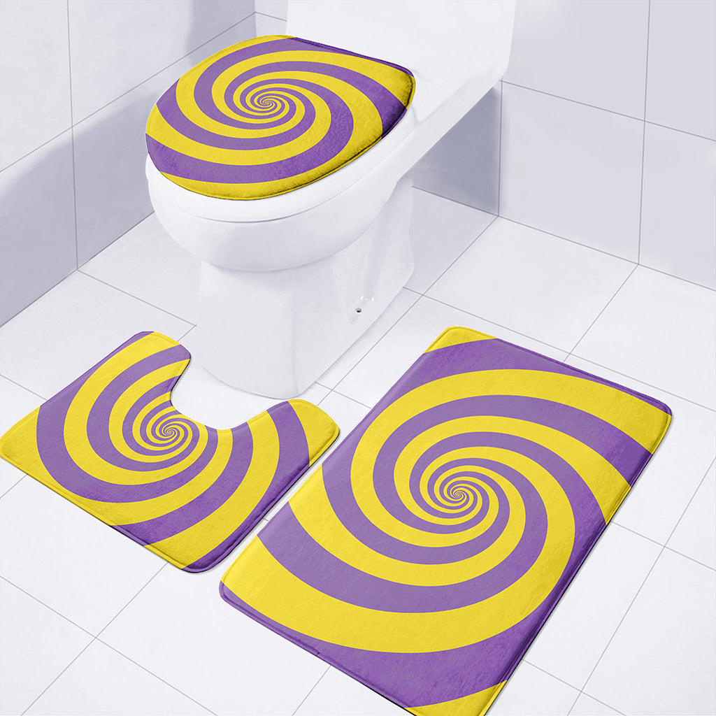Purple And Yellow Spiral Illusion Print 3 Piece Bath Mat Set