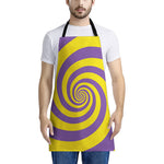 Purple And Yellow Spiral Illusion Print Apron