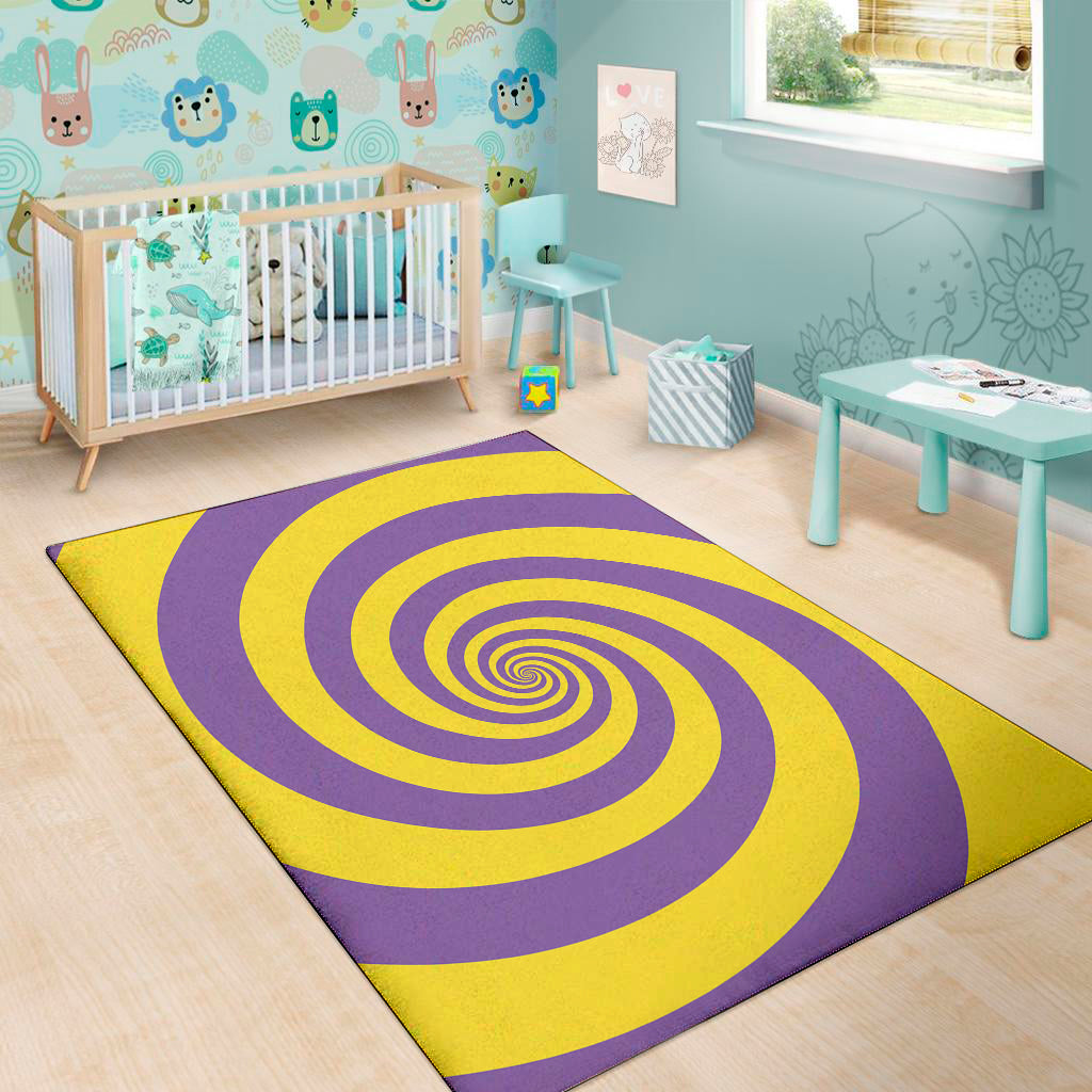 Purple And Yellow Spiral Illusion Print Area Rug