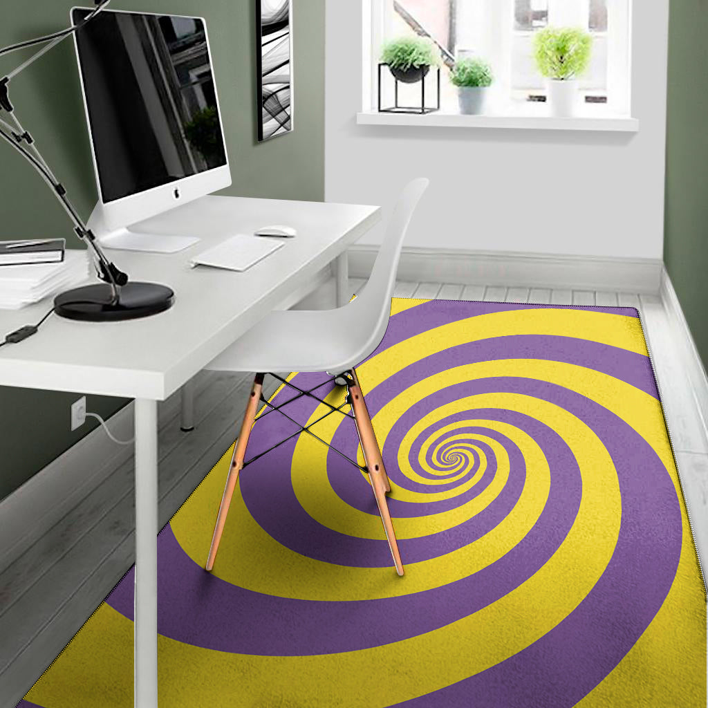 Purple And Yellow Spiral Illusion Print Area Rug