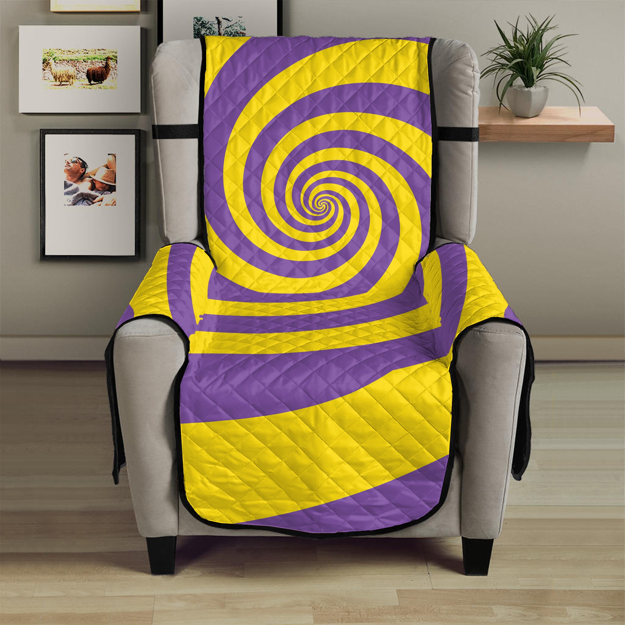 Purple And Yellow Spiral Illusion Print Armchair Protector