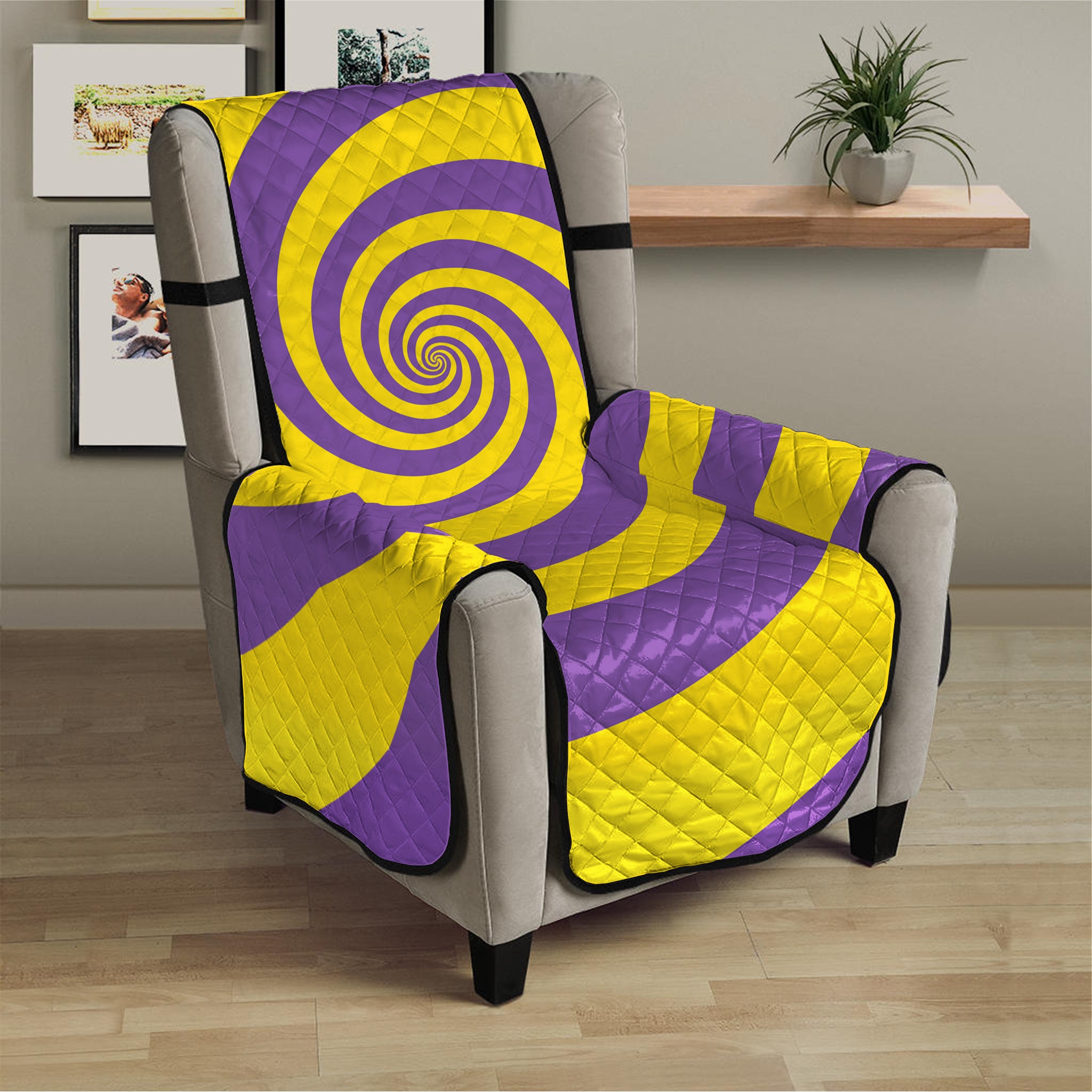 Purple And Yellow Spiral Illusion Print Armchair Protector