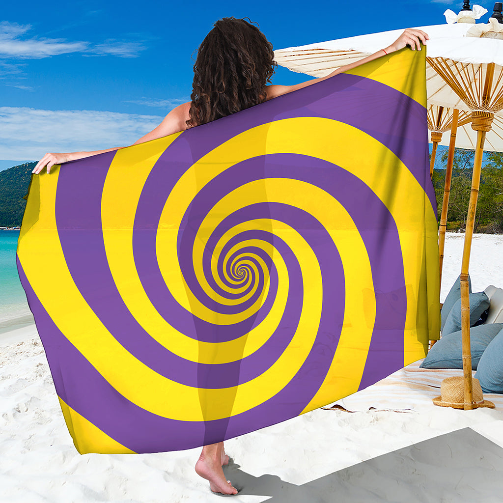 Purple And Yellow Spiral Illusion Print Beach Sarong Wrap