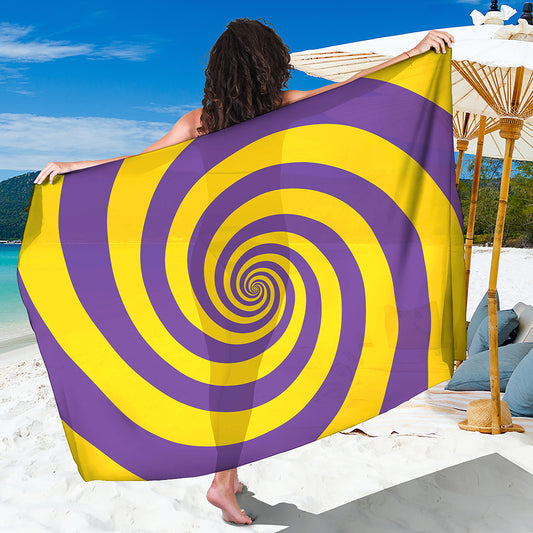 Purple And Yellow Spiral Illusion Print Beach Sarong Wrap