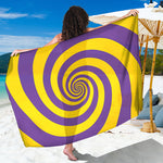 Purple And Yellow Spiral Illusion Print Beach Sarong Wrap