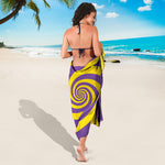 Purple And Yellow Spiral Illusion Print Beach Sarong Wrap