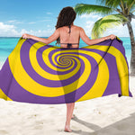 Purple And Yellow Spiral Illusion Print Beach Sarong Wrap