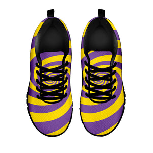 Purple And Yellow Spiral Illusion Print Black Sneakers