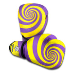 Purple And Yellow Spiral Illusion Print Boxing Gloves