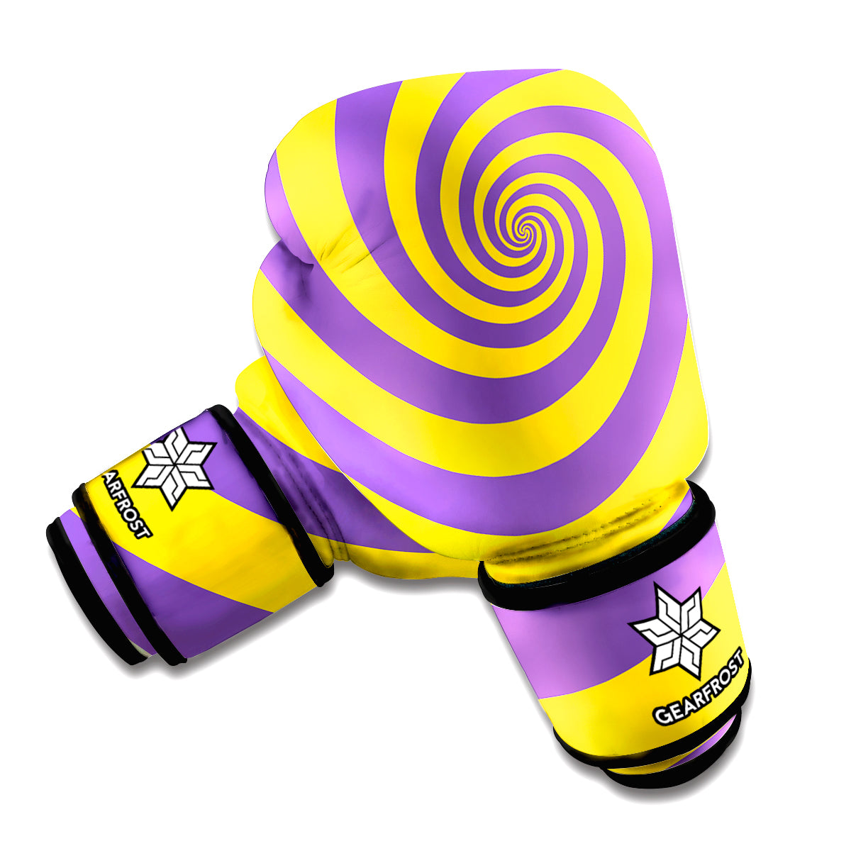 Purple And Yellow Spiral Illusion Print Boxing Gloves