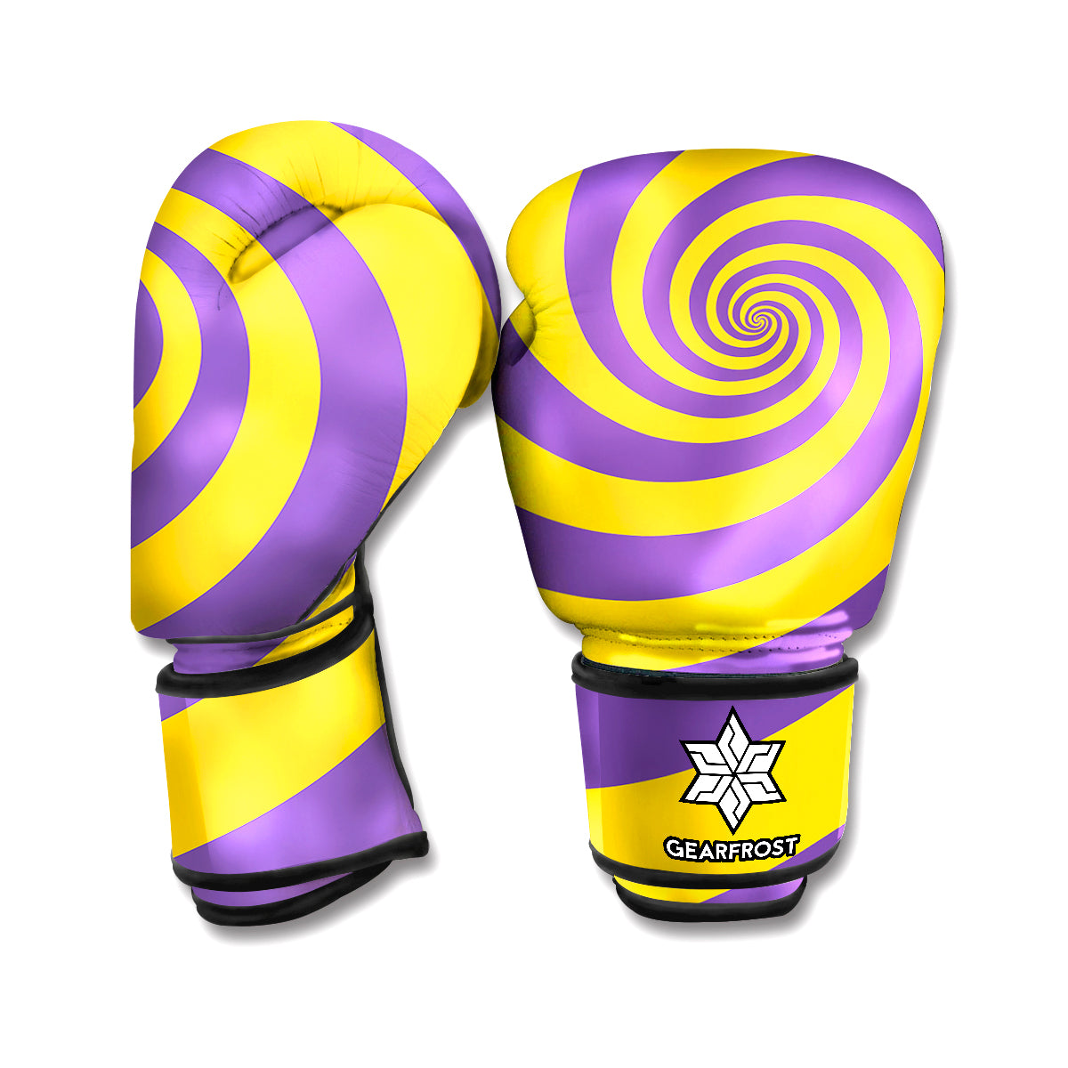 Purple And Yellow Spiral Illusion Print Boxing Gloves