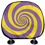 Purple And Yellow Spiral Illusion Print Car Headrest Covers