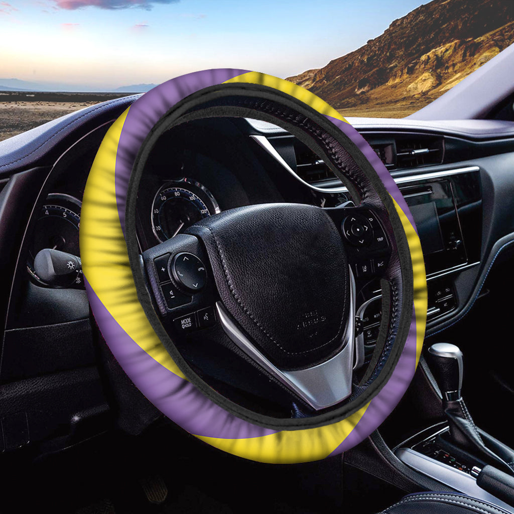 Purple And Yellow Spiral Illusion Print Car Steering Wheel Cover