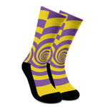 Purple And Yellow Spiral Illusion Print Crew Socks