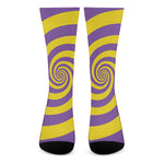 Purple And Yellow Spiral Illusion Print Crew Socks