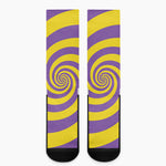 Purple And Yellow Spiral Illusion Print Crew Socks