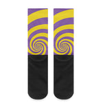 Purple And Yellow Spiral Illusion Print Crew Socks