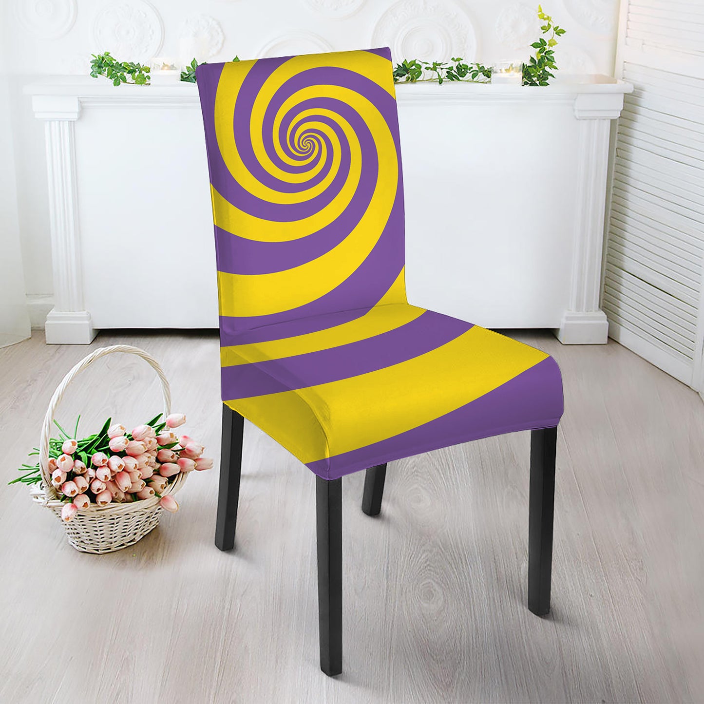 Purple And Yellow Spiral Illusion Print Dining Chair Slipcover