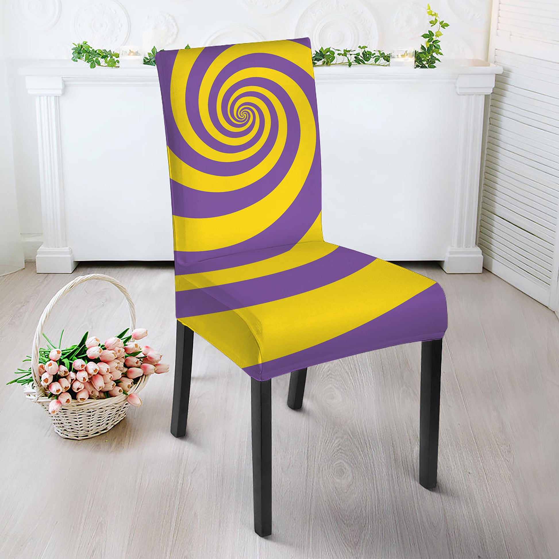 Purple And Yellow Spiral Illusion Print Dining Chair Slipcover