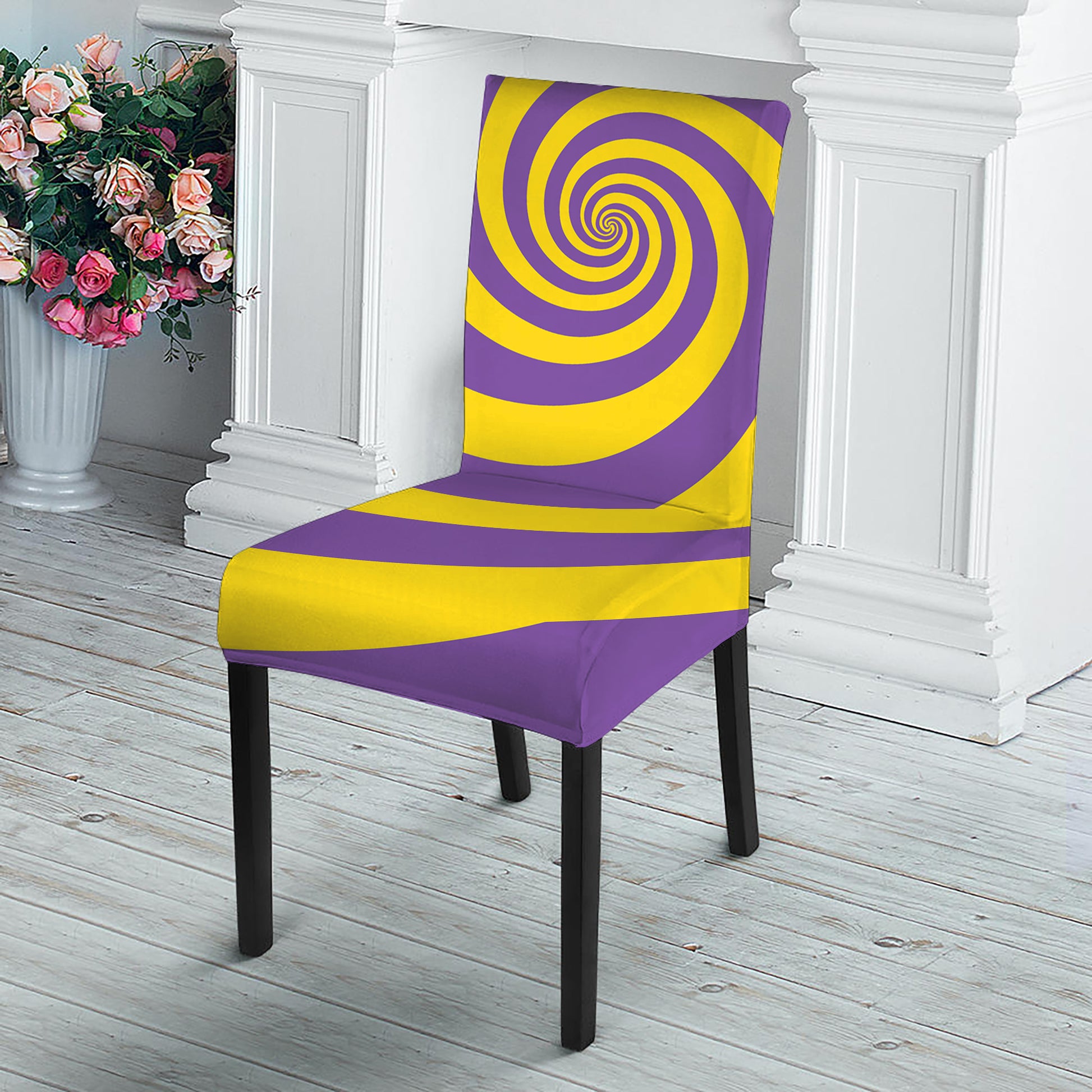 Purple And Yellow Spiral Illusion Print Dining Chair Slipcover