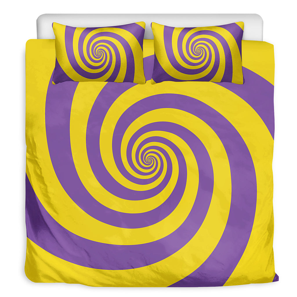 Purple And Yellow Spiral Illusion Print Duvet Cover Bedding Set