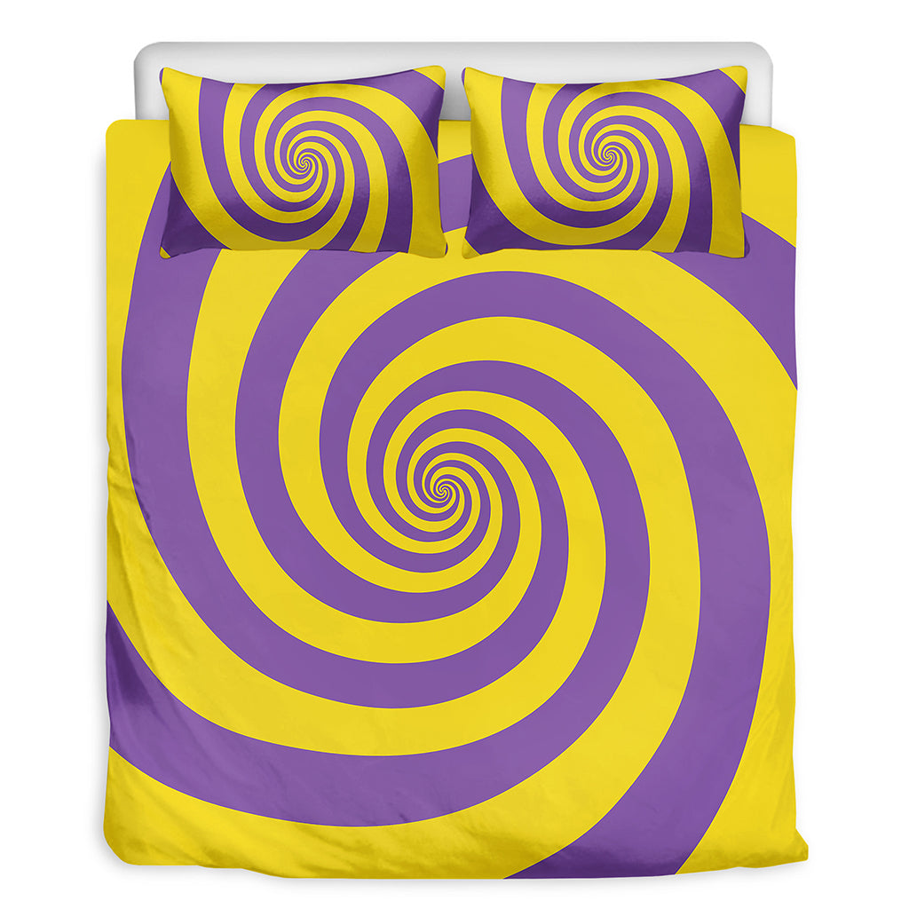 Purple And Yellow Spiral Illusion Print Duvet Cover Bedding Set