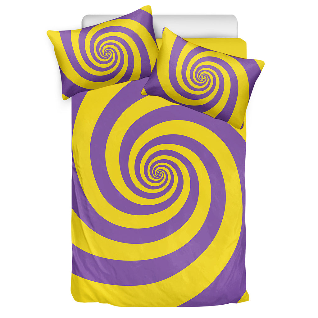 Purple And Yellow Spiral Illusion Print Duvet Cover Bedding Set
