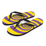 Purple And Yellow Spiral Illusion Print Flip Flops