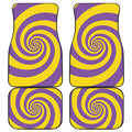 Purple And Yellow Spiral Illusion Print Front and Back Car Floor Mats