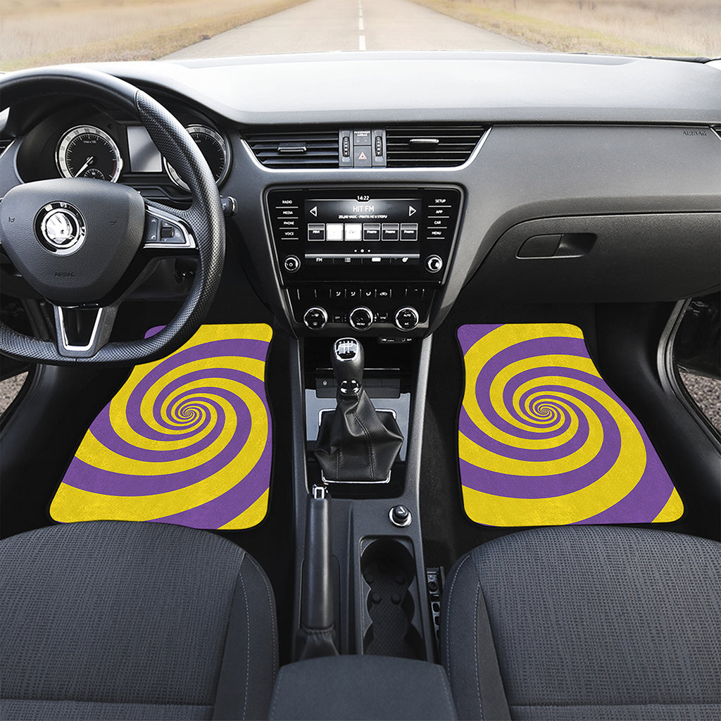 Purple And Yellow Spiral Illusion Print Front and Back Car Floor Mats