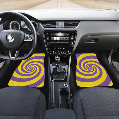 Purple And Yellow Spiral Illusion Print Front and Back Car Floor Mats