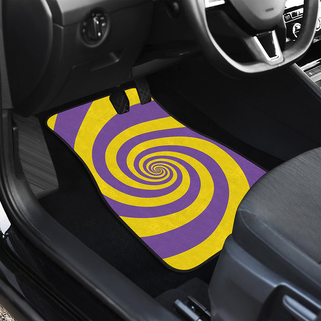 Purple And Yellow Spiral Illusion Print Front and Back Car Floor Mats