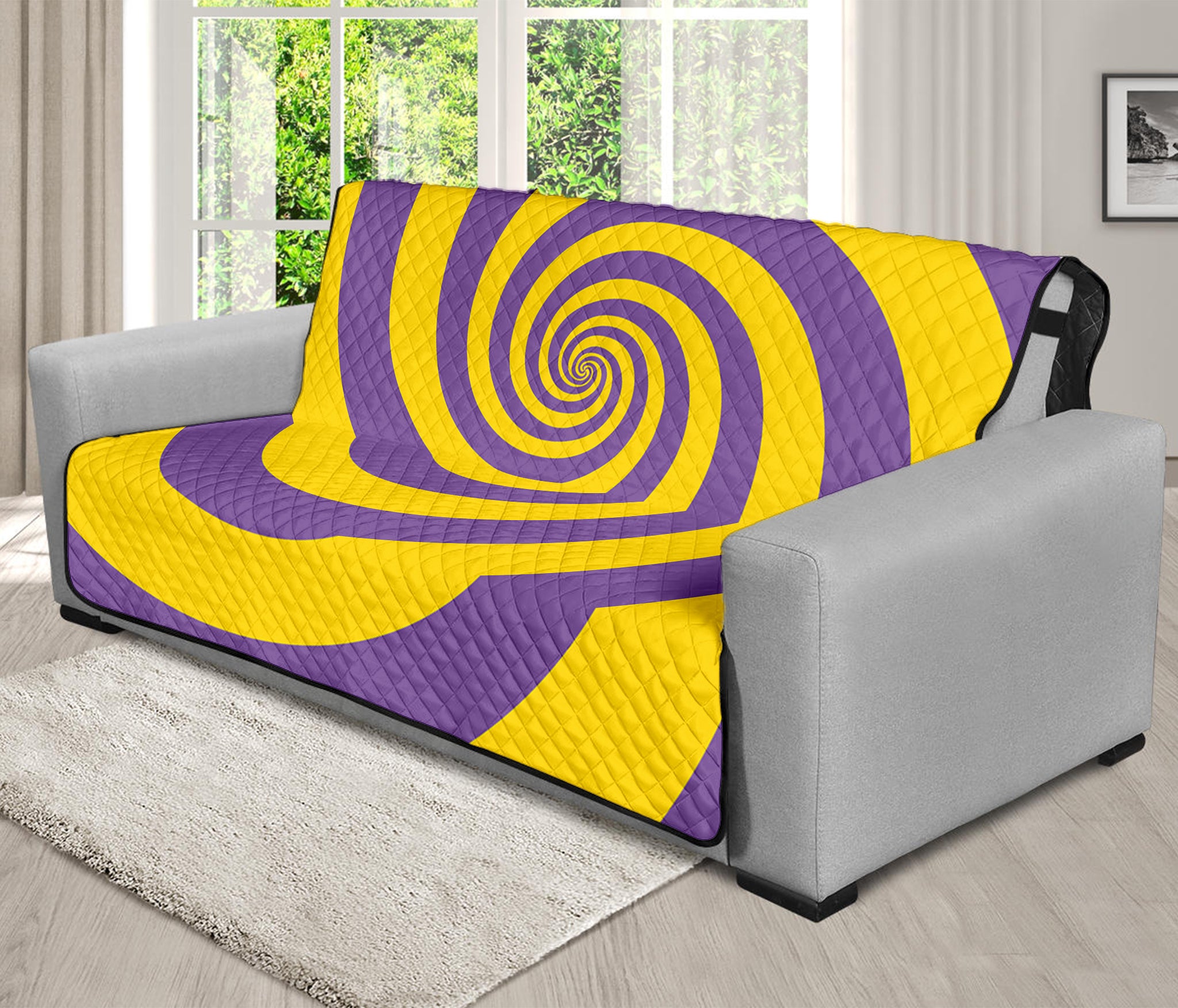 Purple And Yellow Spiral Illusion Print Futon Protector