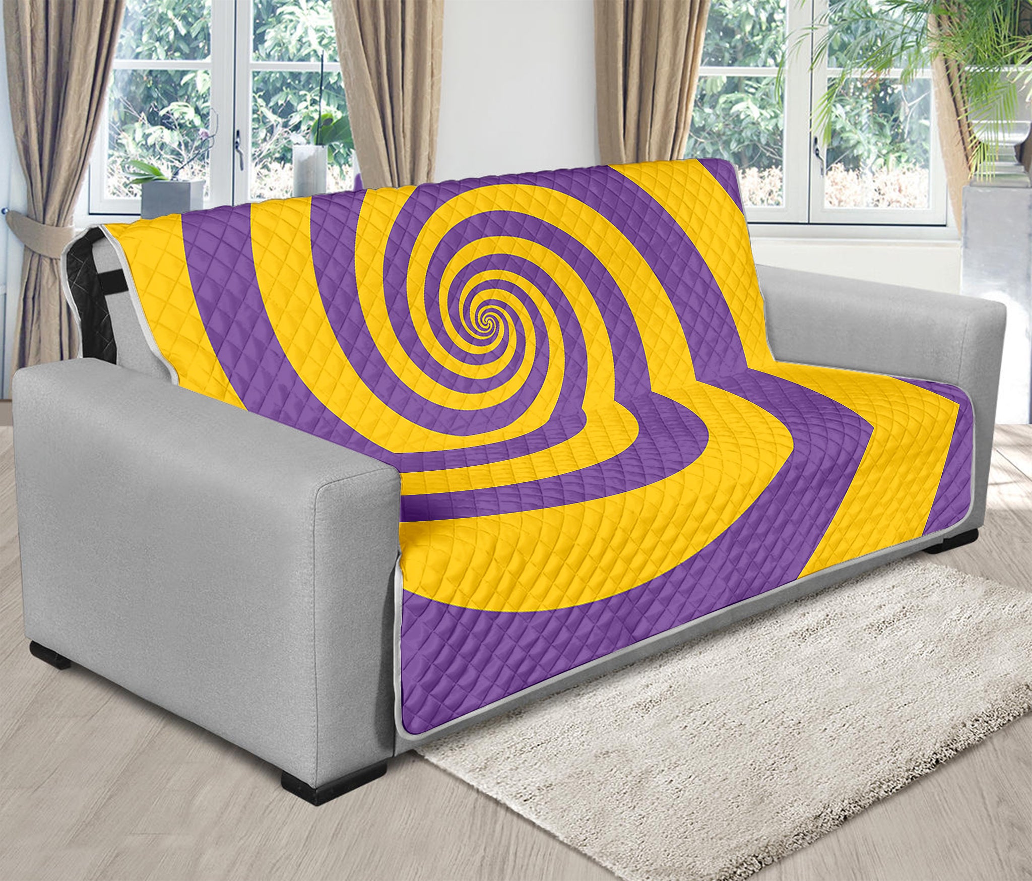 Purple And Yellow Spiral Illusion Print Futon Protector