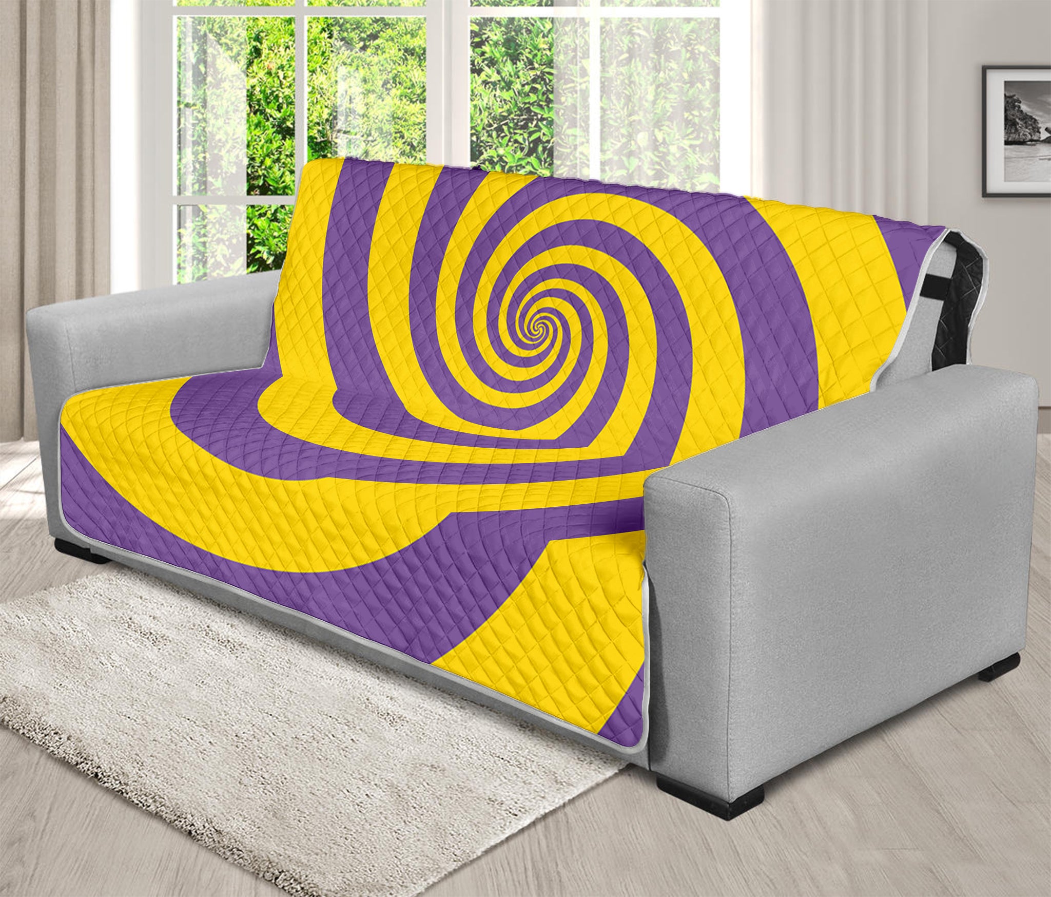 Purple And Yellow Spiral Illusion Print Futon Protector