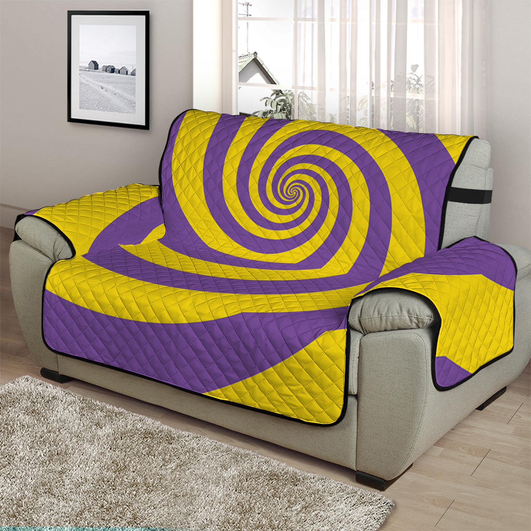 Purple And Yellow Spiral Illusion Print Half Sofa Protector