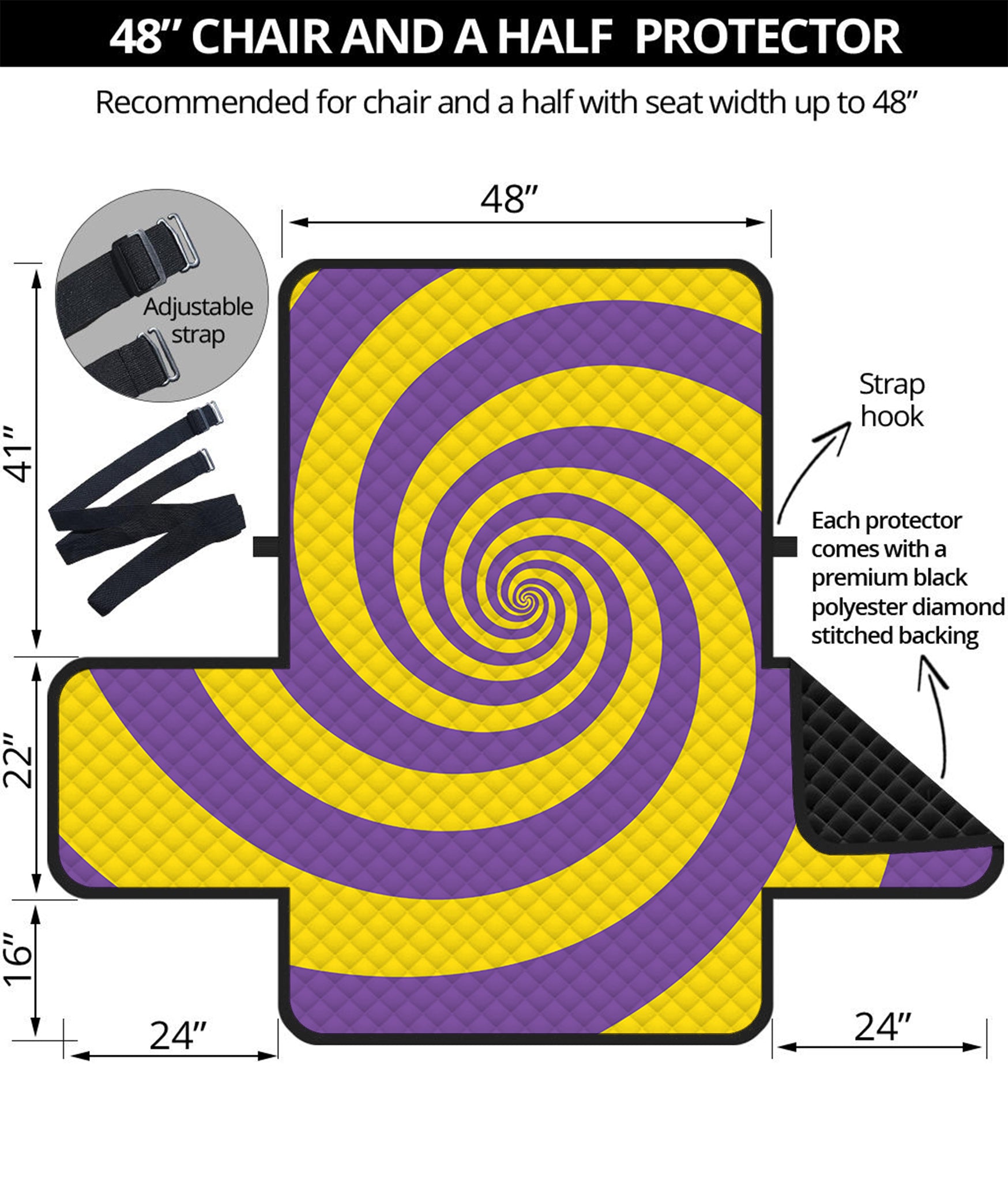 Purple And Yellow Spiral Illusion Print Half Sofa Protector