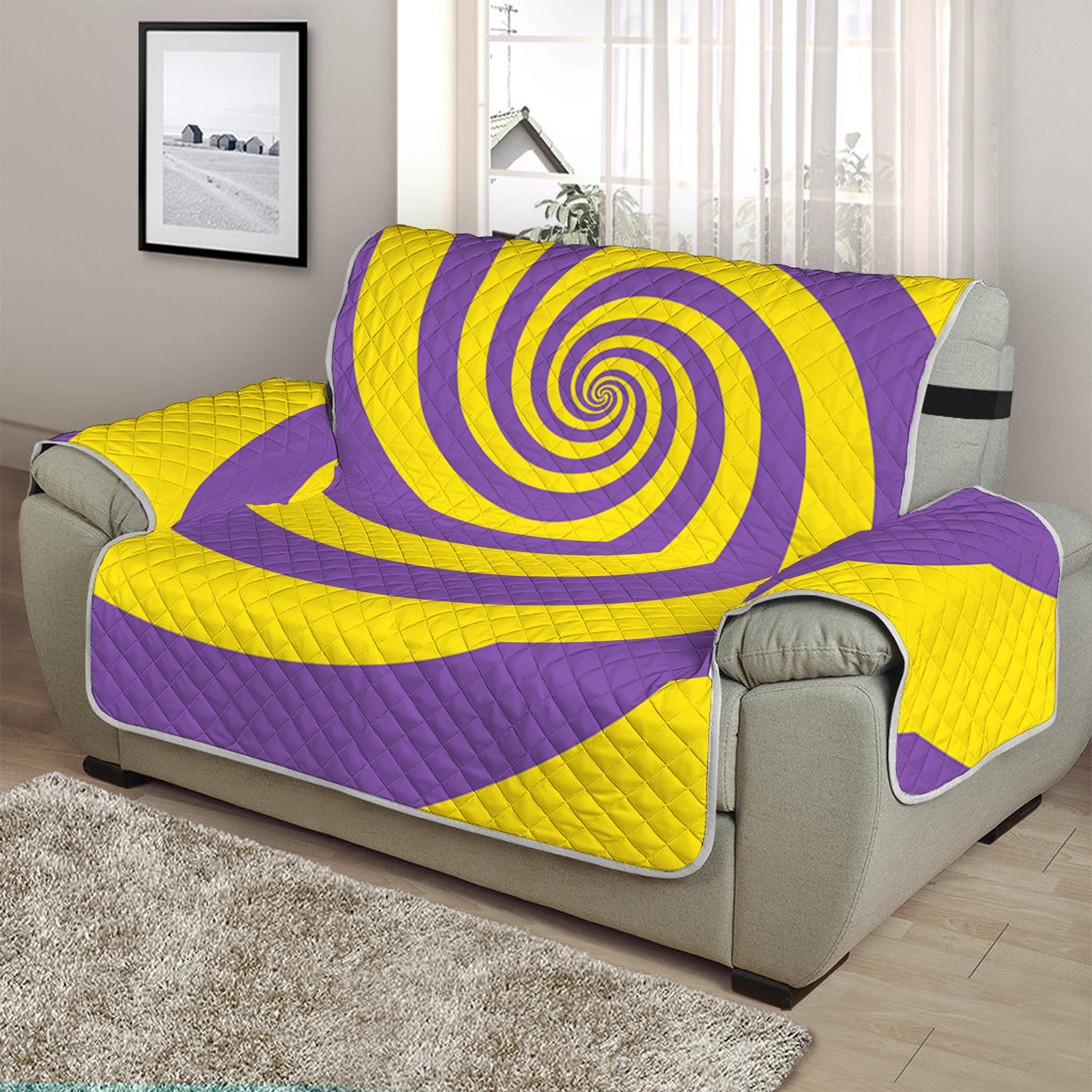 Purple And Yellow Spiral Illusion Print Half Sofa Protector