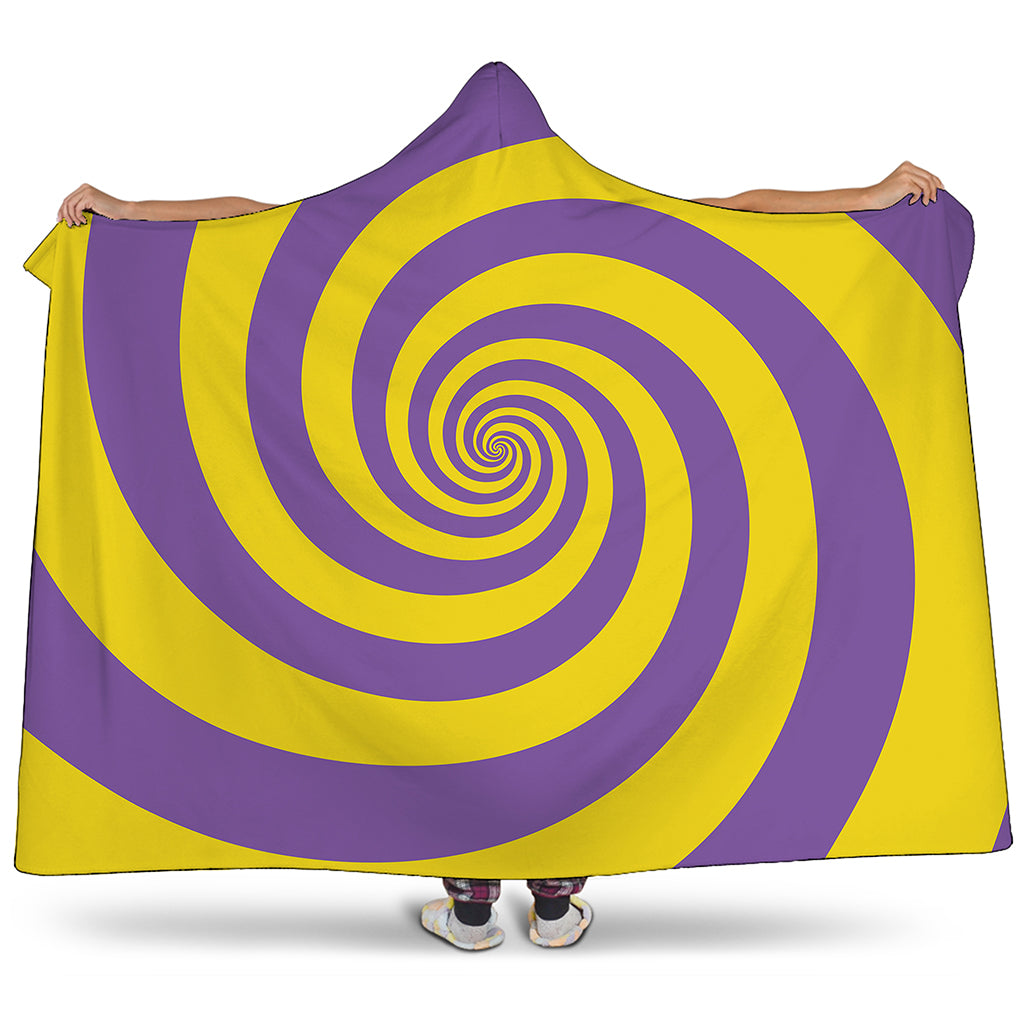 Purple And Yellow Spiral Illusion Print Hooded Blanket