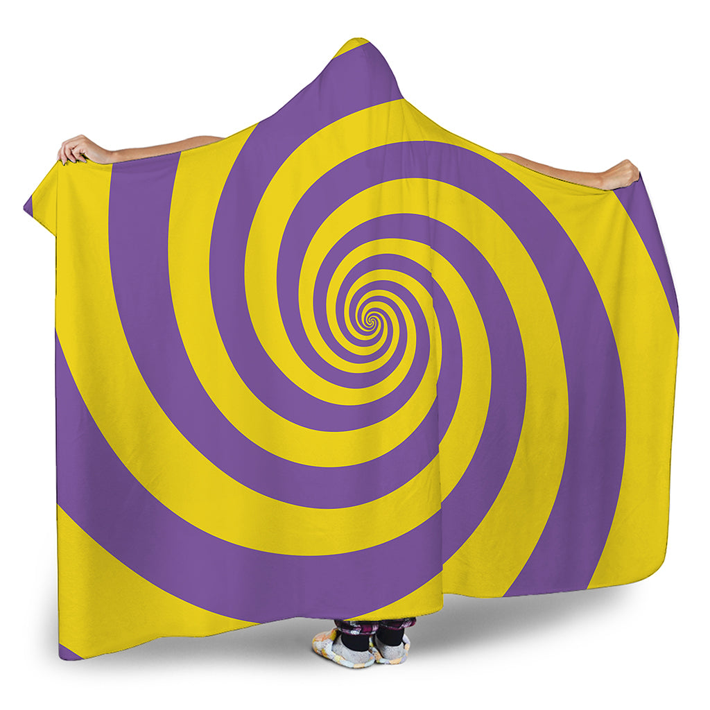 Purple And Yellow Spiral Illusion Print Hooded Blanket