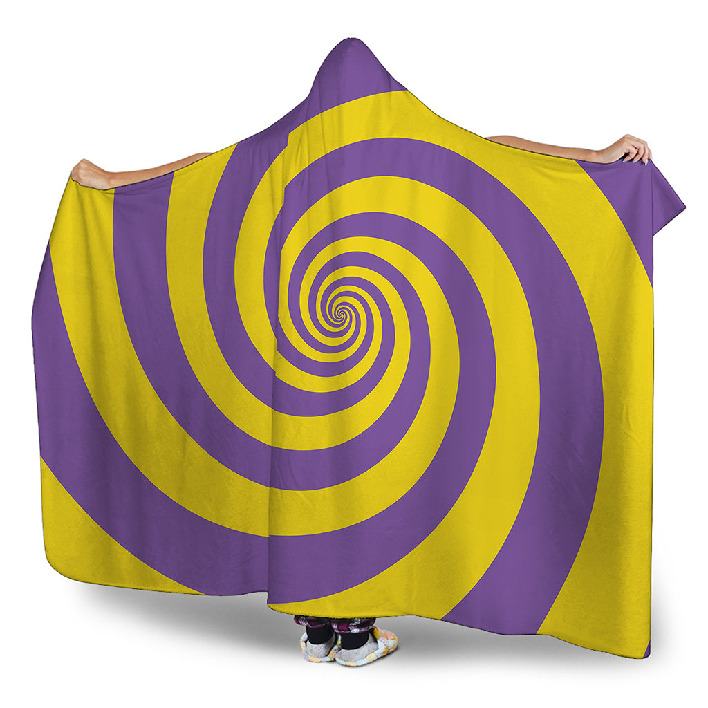 Purple And Yellow Spiral Illusion Print Hooded Blanket