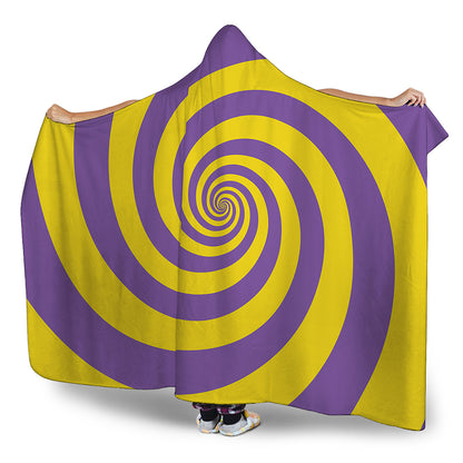 Purple And Yellow Spiral Illusion Print Hooded Blanket