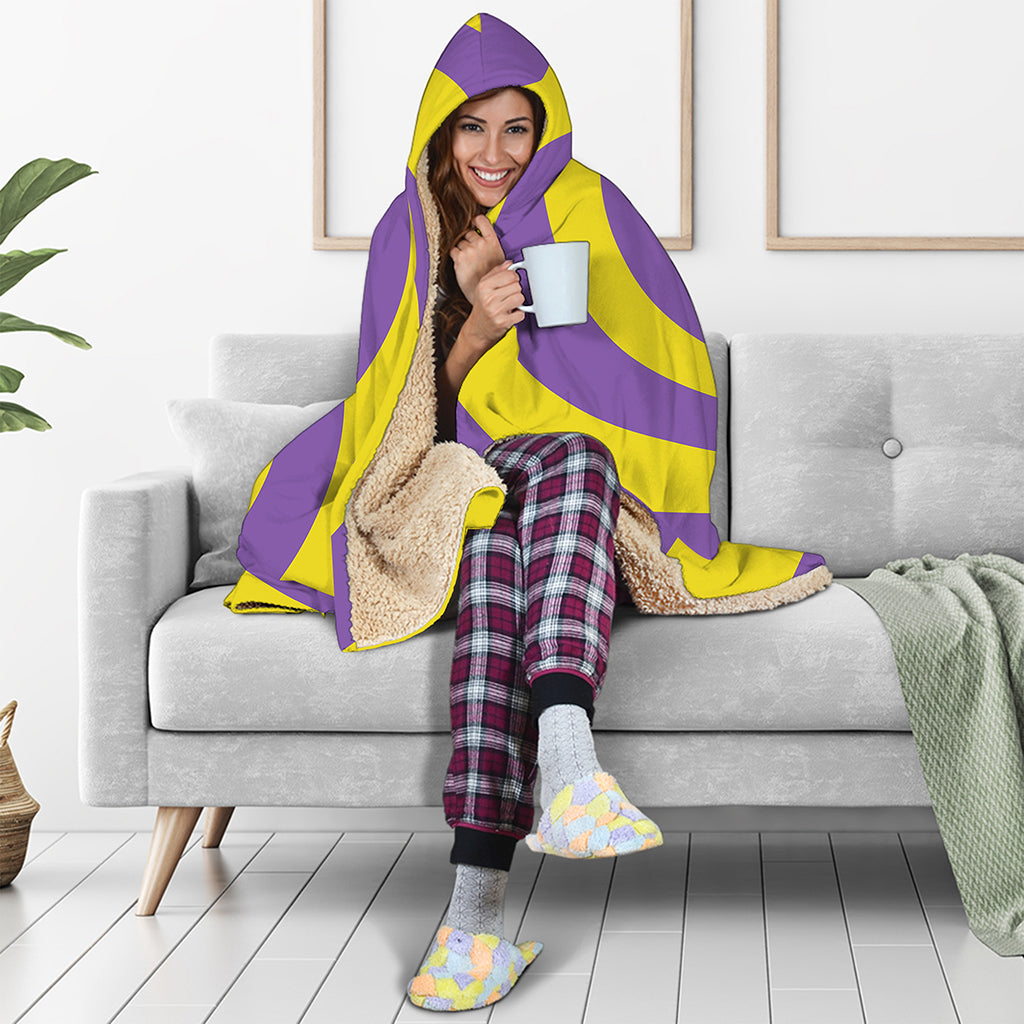Purple And Yellow Spiral Illusion Print Hooded Blanket